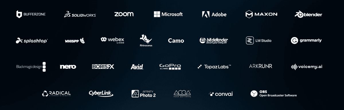 A group of white logos
Description automatically generated
