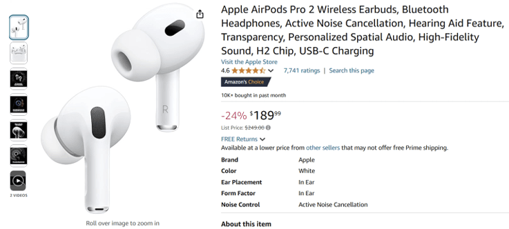 A white earbuds on a website
Description automatically generated