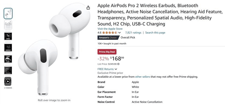 A white earbuds on a website
Description automatically generated