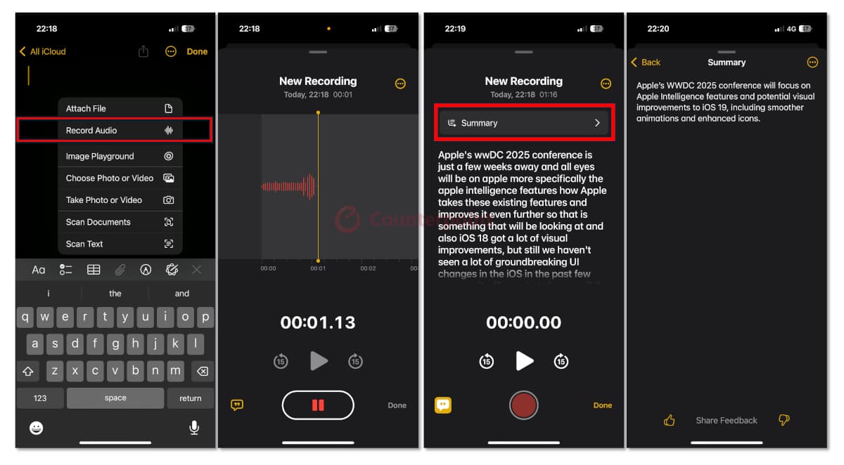 Apple Intelligence transcribing voice notes into text on the iPhone Notes app. Source: Counterpoint Research.