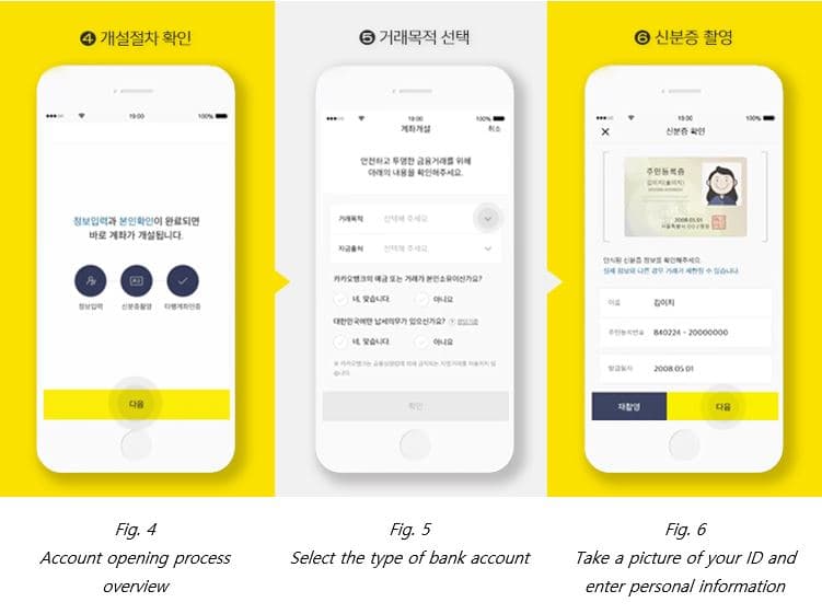 Kakao bank account opening screens