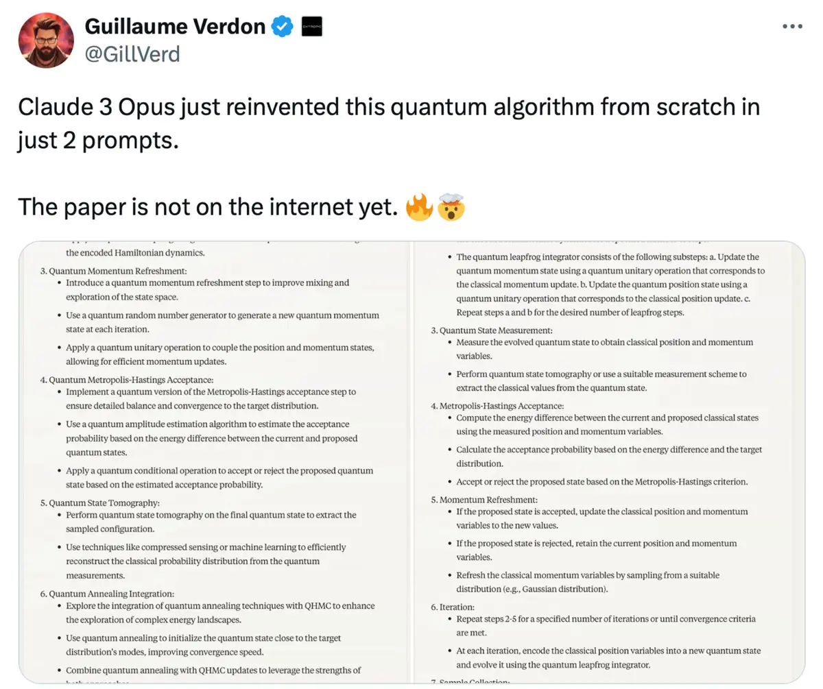 A screen snip of Guillaume Verdon's Tweet on Claude
