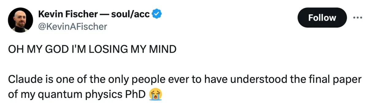 A snip of Kevin Fischer's Tweet on Claude