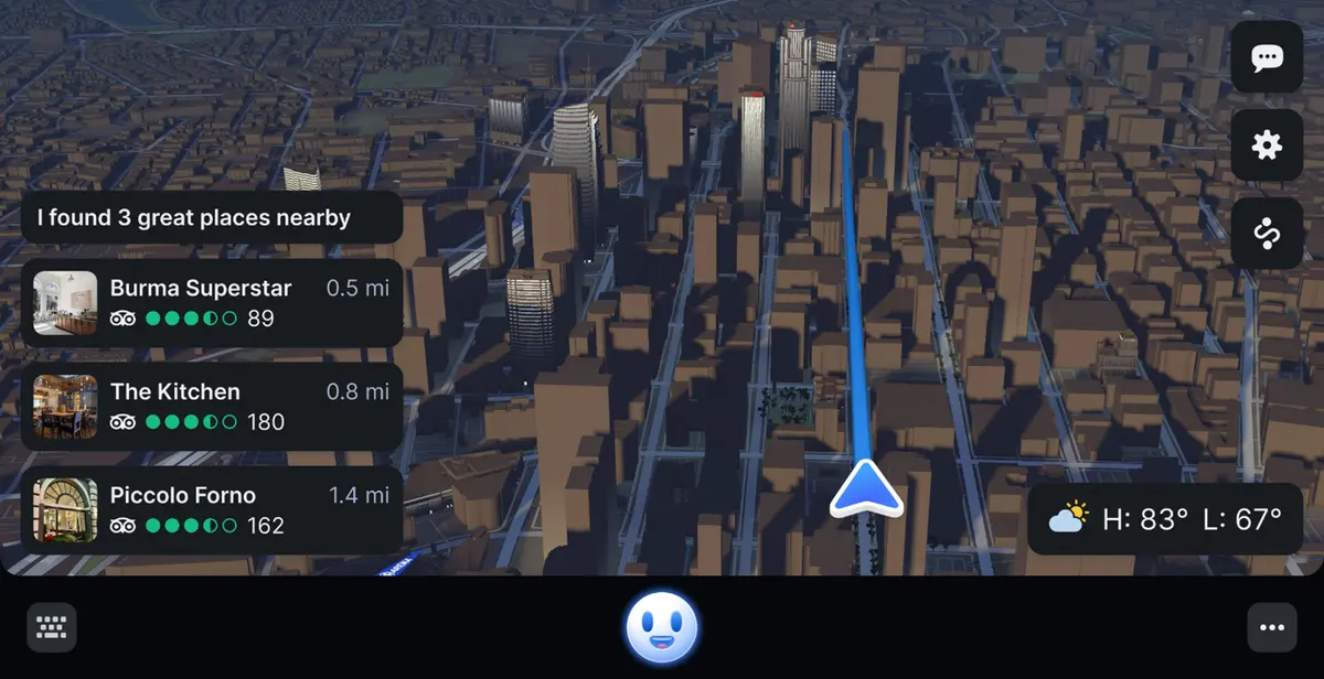 Navigation app showing nearby eating spots.