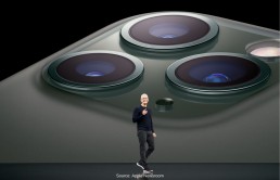 Tim Cook on stage at Apple’s September 10, 2019 event.