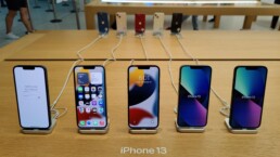 A row of iPhone 13