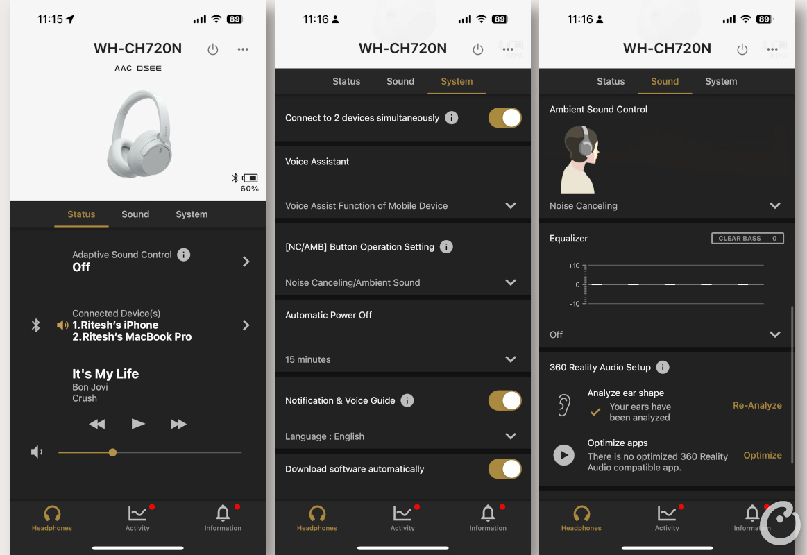 counterpoint sony wh-ch720n review app interface