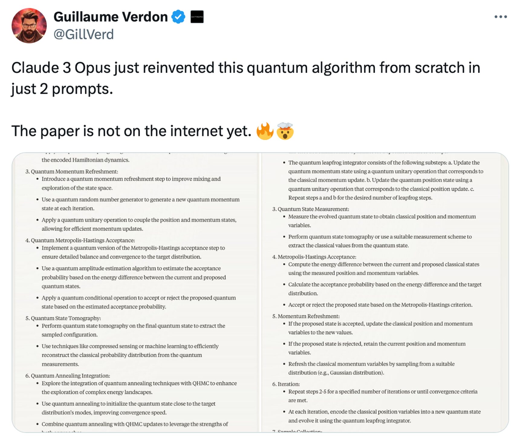 A screen snip of Guillaume Verdon's Tweet on Claude